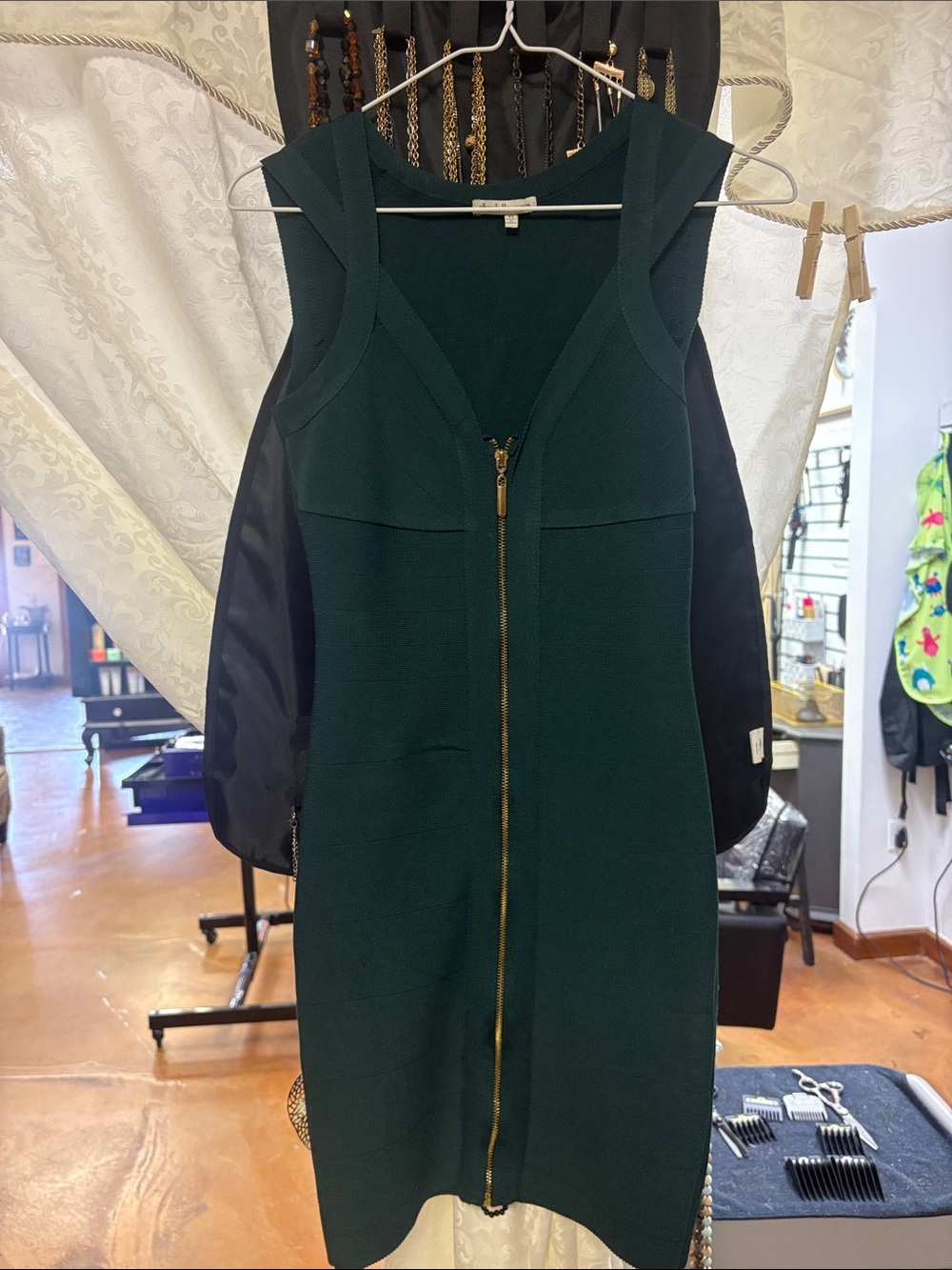 Charlotte Russe Dark Green Zip-Front Bodycon Mini Dress